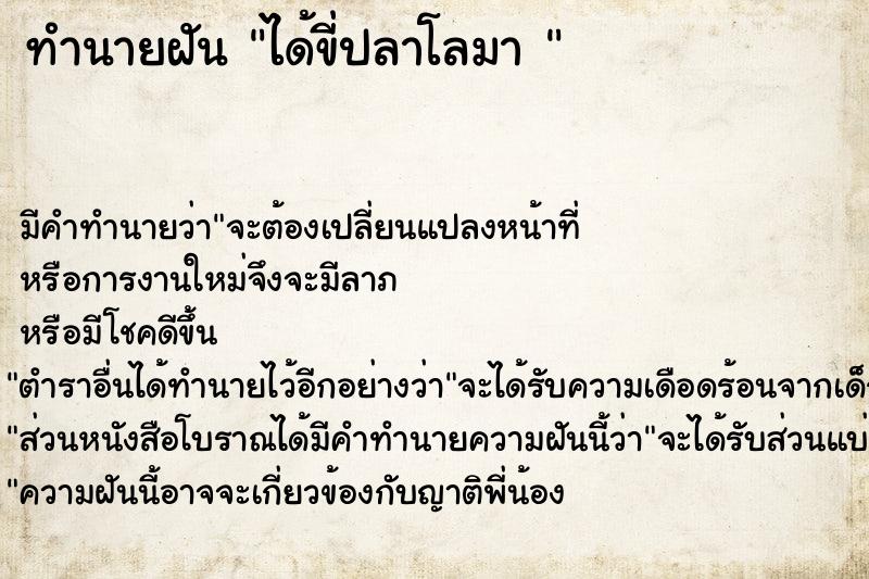 ทำนายฝัน ได้ขี่ปลาโลมา 